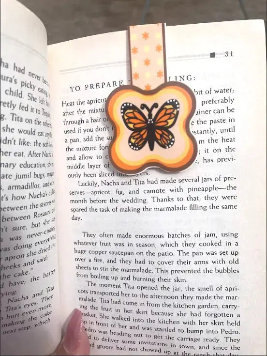 Monarch Butterfly, 2 by 3 inch Magnetic Bookmark, Orange, yellow, black and white butterfly on light yellow background, orange and brown border, orange and yellow flowers, Pyari Paper Shop