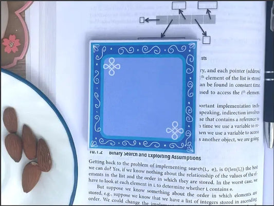 Kolam Note Pad, 3 by 3 inch, blue with white rangoli geometric design, 50 sheets, not a sticky note pad,  Pyari Paper Shop