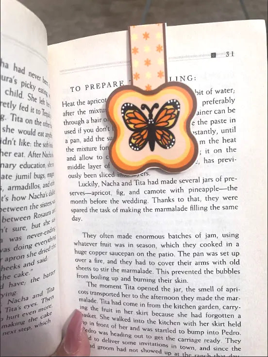 Monarch Butterfly, 2 by 3 inch Magnetic Bookmark, Orange, yellow, black and white butterfly on light yellow background, orange and brown border, orange and yellow flowers, Pyari Paper Shop