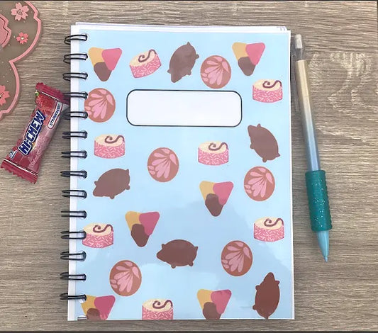 Pan Dulce, 5 by 8 inch spiral notebook journal, blue background with Mexican Sweets pattern,  Pyari Paper Shop