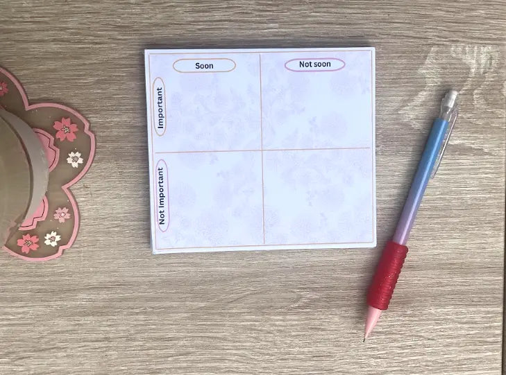"Could-Do" List, Four quadrant to do list, Soon, important, not soon, not important, prioritizes tasks, Light pink Indian pattern with gold lines,  50 sheets, Memo Pad, not a sticky pad, Pyari Paper Shop
