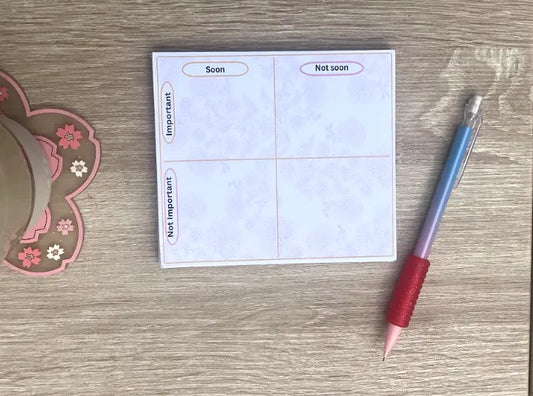 "Could-Do" List, Four quadrant to do list, Soon, important, not soon, not important, prioritizes tasks, Light pink Indian pattern with gold lines,  50 sheets, Memo Pad, not a sticky pad, Pyari Paper Shop